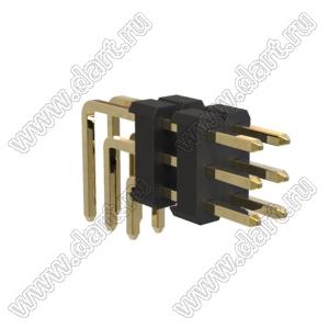BL1320-23006R2 штыри трехрядные угловые с двойным изолятором угловые, тип R2; 6-конт.