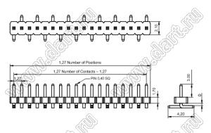 BL1417-1106M1 штыри однорядные вертикальные для поверхностного (SMD) монтажа, шаг 1,27 мм, H=1,7 мм, тип 1; 6-конт.