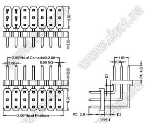 BL1320-23084R1 штыри трехрядные угловые с двойным изолятором угловые, тип R1; 84-конт.