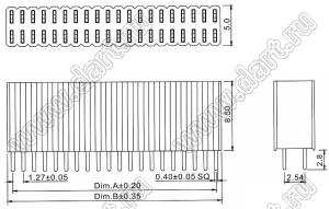 2206SB-010G-85 розетка прямая двухрядная на плату для монтажа в отверстия; 10-конт.; P=1,27x2,54мм