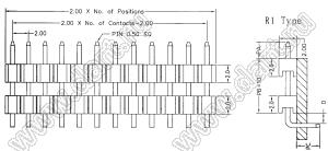 BL1320-2102R1 штыри однорядные с двойным изолятором угловые, тип R1; 2-конт.