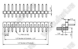 BL1415-1101R штыри однорядные угловые; P=1.27мм; H=1,5мм; 1-конт.