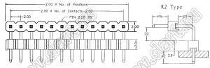 BL1320-2111R2 штыри однорядные с двойным изолятором угловые, тип R2; 11-конт.