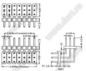 BL1315-23021R1 штыри трехрядные угловые с двойным изолятором угловые, тип R1; 21-конт.