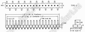 BL1420-1137M1-2.5 штыри однорядные вертикальные для поверхностного (SMD) монтажа, шаг 1,27 мм, H=2,0 мм, тип 1; 37-конт.