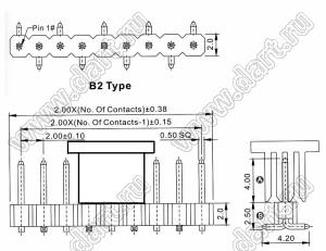 2210SM-08G-B2-CP вилка открытая прямая однорядная на плату для поверхностного (SMD) монтажа с захватом; шаг 2,00 x 2,00 мм; (1x8) конт.