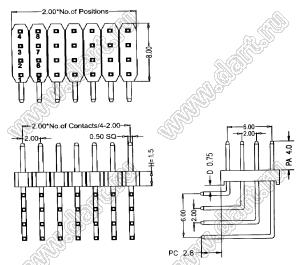 BL1315-14016R штыри четырехрядные угловые; 16-конт.