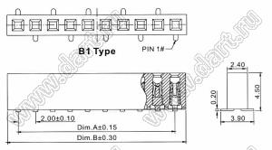 2209SM-28G-B1 розетка прямая однорядная на плату для поверхностного (SMD) монтажа; шаг 2,00 x 2,00 мм; (1x28) конт.