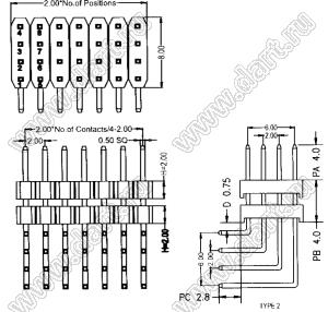 BL1320-24104R2 штыри четырехрядные угловые с двойным изолятором угловые, тип R2; 104-конт.