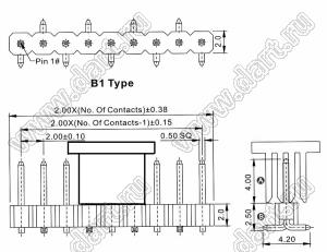 2210SM-20G-B1-CP вилка открытая прямая однорядная на плату для поверхностного (SMD) монтажа с захватом; шаг 2,00 x 2,00 мм; (1x20) конт.