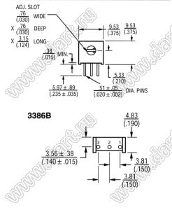 3386B-1-201 резистор подстроечный, однооборотный; R=200(Ом)