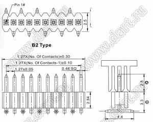 2206PA-16G-SM-B2-2833-CP вилка открытая прямая однорядная на плату для поверхностного (SMD) монтажа с захватом; шаг 1,27 x 2,54 мм; (1x16) конт.