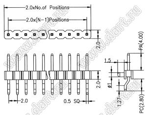 BL1320-1128Z-PG штыри однорядные SMD горизонтальные с направляющими в плату; 28-конт.