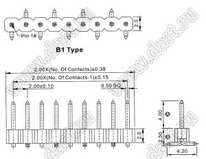 2210SM-30G-B1 вилка открытая прямая однорядная на плату для поверхностного (SMD) монтажа, шаг 2,00 мм, 30 конт.