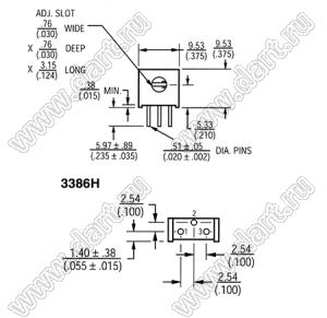 3386H-1-501 (500R) резистор подстроечный, однооборотный; R=500(Ом)