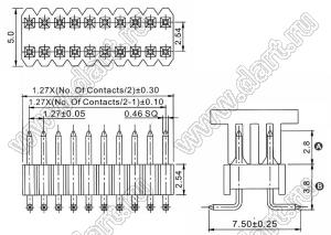 2206PB-076G-SM-2838-CP вилка открытая прямая двухрядная на плату для поверхностного (SMD) монтажа с захватом; шаг 1,27 x 2,54 мм; (2x38) конт.