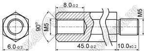 PCHSN5-45S (6.0) стойка шестигранная; с внутренней резьбой М5x0,8; с внешней резьбой М5x0,8; L=45,0мм; сталь оцинкованная