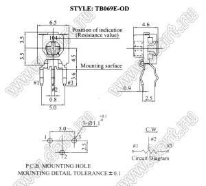 TB069E-OD-103K углеродный подстроечный потенциометр; R=10кОм