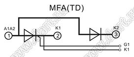 MFA25A1600V-TD модуль силовой диодно-тиристорный; I max=25А; V max.=1600В