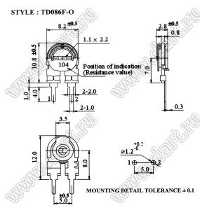 TD086F-O-201 углеродный подстроечный потенциометр; R=200(Ом)