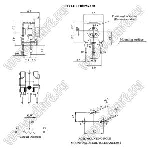 TB069A-OD-254K углеродный подстроечный потенциометр; R=250кОм