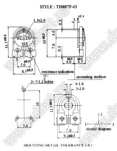 TD087F-O-201 углеродный подстроечный потенциометр; R=200(Ом)