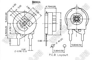 SM082A-205 углеродный подстроечный потенциометр; R=2МОм