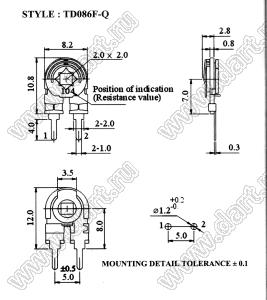 TD086F-Q-501 углеродный подстроечный потенциометр; R=500(Ом)