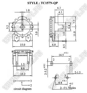 TC157N-QP-153 углеродный подстроечный потенциометр; R=15кОм