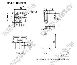 TD087P-Q-501 углеродный подстроечный потенциометр; R=500(Ом)