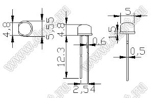 ZYW-5MCC2UW светодиод круглый 4,8x5,0 мм; белый; 7000...8000К; корпус прозрачный; 3,0...3,2V; 7...9лммКд; 120°