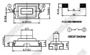 TVBU19-025CL1-R тактовая кнопка SMD; габариты 6.0x3.6x2.5мм