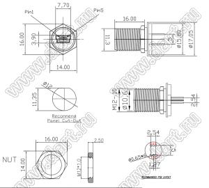 IPA-MIN-FP (MiniUSB-5P-M12-1.0) розетка герметичная на панель Mini-USB IP67