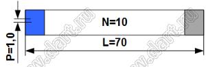 BLFPC P1,0 10PIN 70mm-REV шлейф плоский, шаг 1,0мм 10 жил длина 70мм, контакты на противоположных  поверхностях