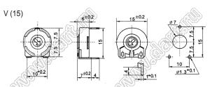 PT15-C-V15-101 потенциометр углеродный; вертикальная регулировка; R=100(Ом); горизонтальное крепление