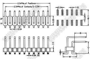 BL1225-1207M штыри двухрядные SMD горизонтальные; шаг 2.54мм; H=2.5мм; 14-конт.