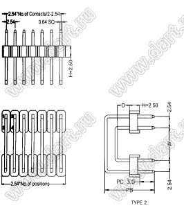 BL1225-2218N2 штыри двухрядные угловые с двойным изолятором, тип 3; шаг 2.54мм; 2*18-конт.