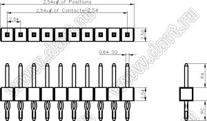 BL1A25-1109S штыри однорядные прямые; шаг 2.54мм; 9-конт.