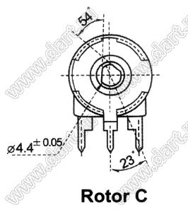 PT15-C-H01-105 потенциометр углеродный; горизонтальная регулировка; R=1МОм; вертикальное крепление