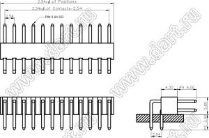 BL1243-1218R штыри двухрядные угловые; шаг 2.54мм; 18-конт.