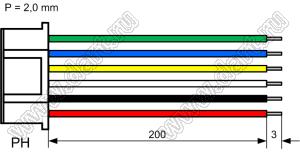 A2501-06Y (XHP-6, 2318HJ-06, HK-06, CHU-06)+wires 200 mm сборка кабельная с разъемом, шаг 2,5 мм, 6 контактов, с проводами длиной 200 мм; 6-конт.