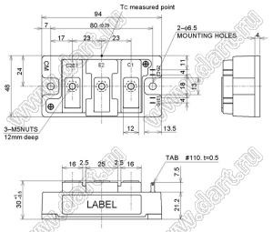 CM100DU-24NFH модуль полупроводниковый силовой IGBT; VCE(sat)=1200В; Ic=100А