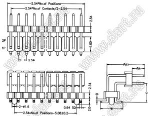 BL1225-2236M-PG штыри двухрядные SMD горизонтальные угловые с двойным изолятором с направляющими в плату; шаг 2.54мм; H=2.5мм; 64-конт.