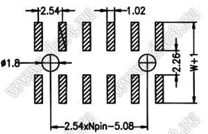 BL1225-2236M-PG штыри двухрядные SMD горизонтальные угловые с двойным изолятором с направляющими в плату; шаг 2.54мм; H=2.5мм; 64-конт.