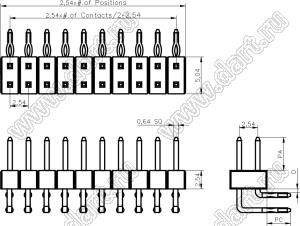 BL1A25-1221R штыри двухрядные угловые; шаг 2.54мм; 21-конт.