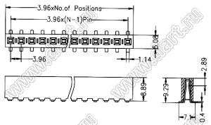 BL2989-0102M розетка однорядная SMD прямая; шаг 3,96мм; 2-конт.