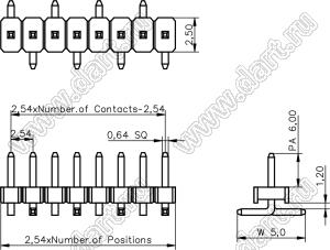 BL1225-1118M3 штыри однорядные SMD горизонтальные, тип 3; шаг 2.54мм; H=2.5мм; 18-конт.