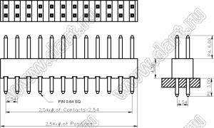 BL1243-1219S штыри двухрядные прямые; шаг 2.54мм; 19-конт.