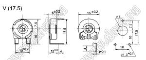PT15-L-V17-103 потенциометр углеродный; вертикальная регулировка; R=10кОм; горизонтальное крепление