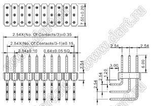 BL1225-1309R штыри трехрядные угловые; шаг 2.54мм; 3x9-конт.